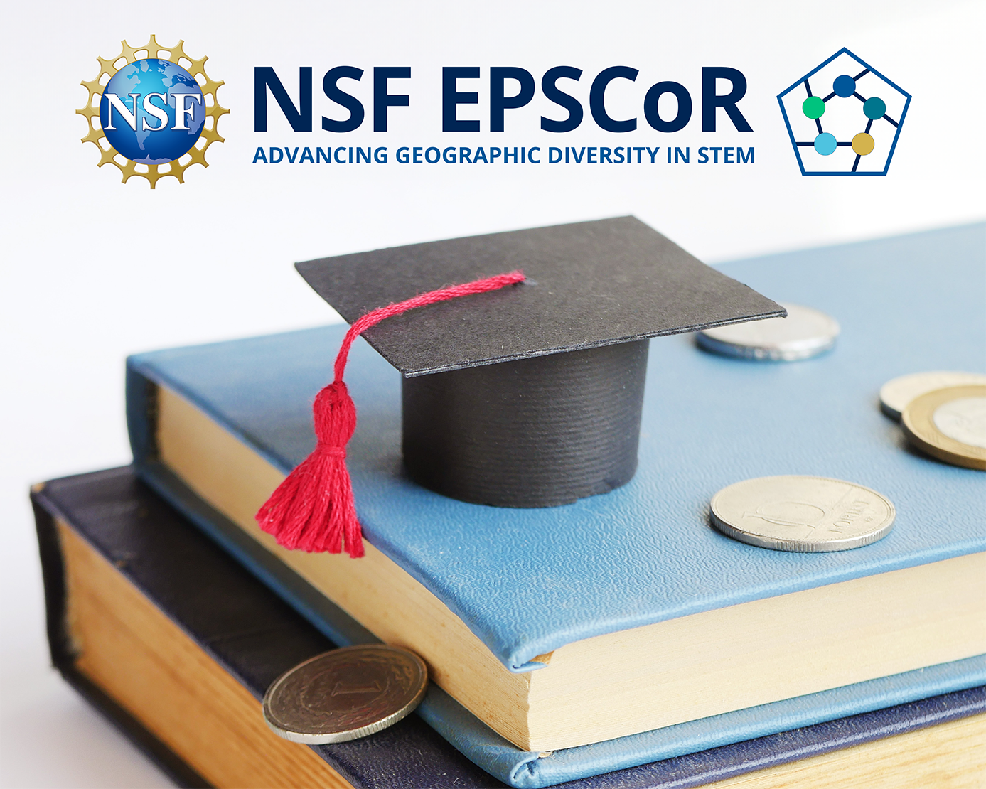 NSF EPSCoR logo with books in the background