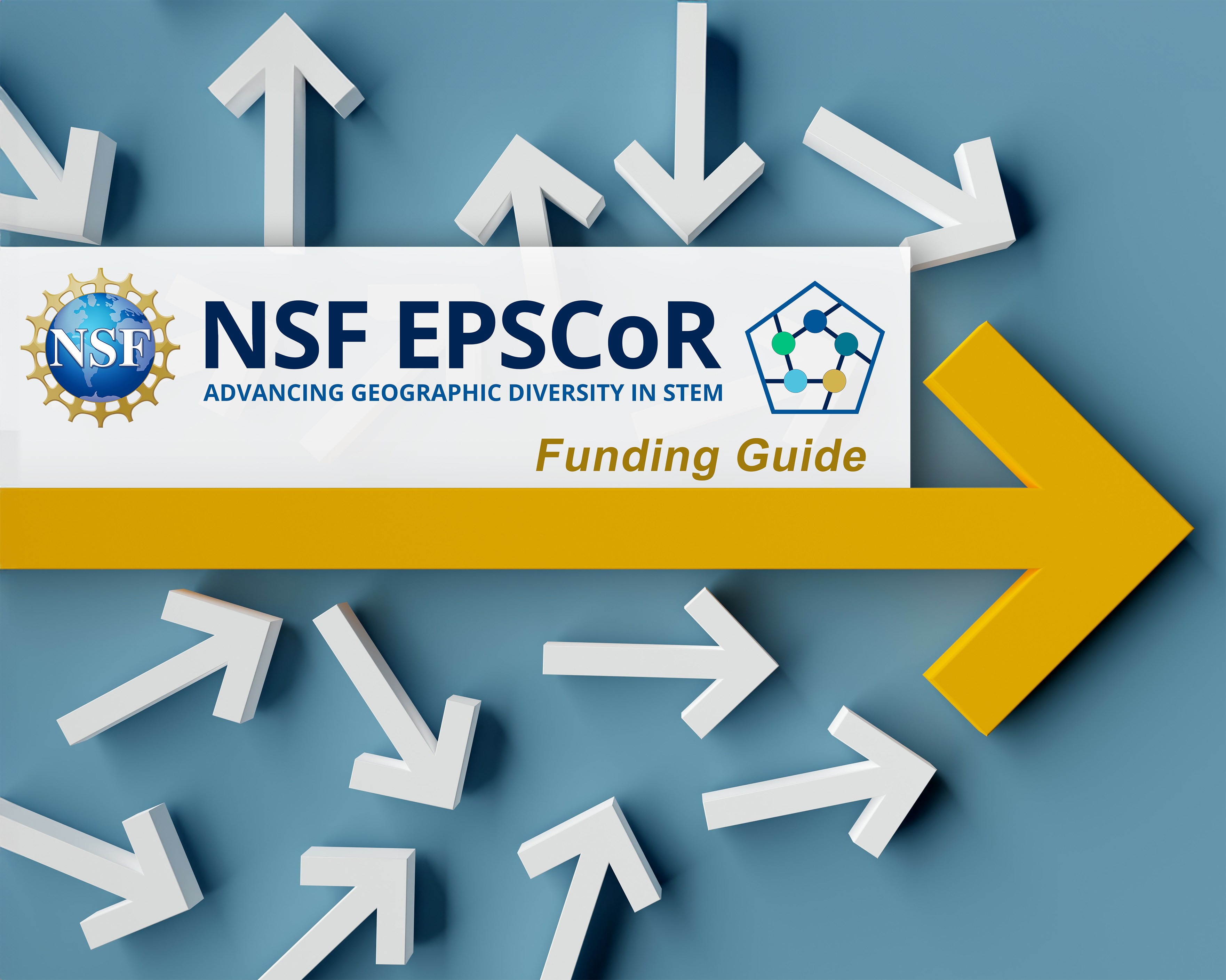 NSF EPSCoR program logo with "funding guide" text overlaid and decorative arrows