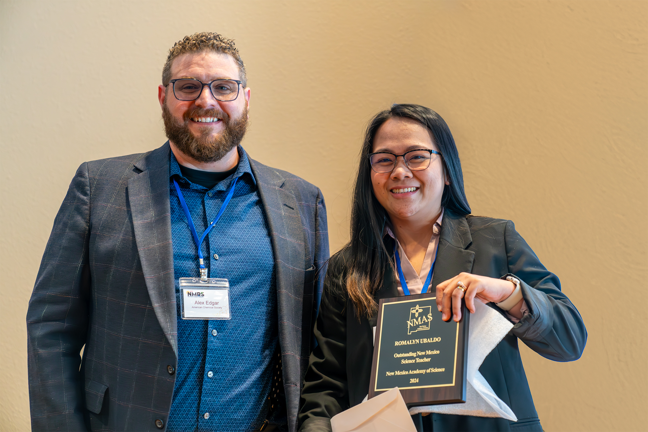 outstanding teacher award recipient receiving award from ACS representative